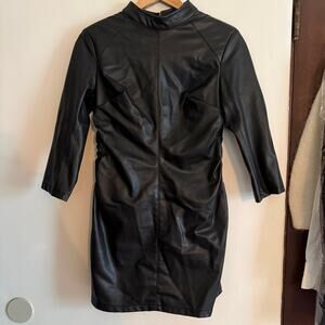 ZARA | Black Faux Leather High Neck Open Back Mini Dress | Large